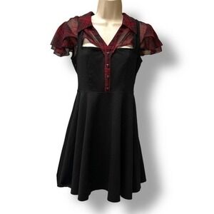 Punk Plaid Black and Red Chiffon Short Dress Size Small Grunge Gothic Halloween